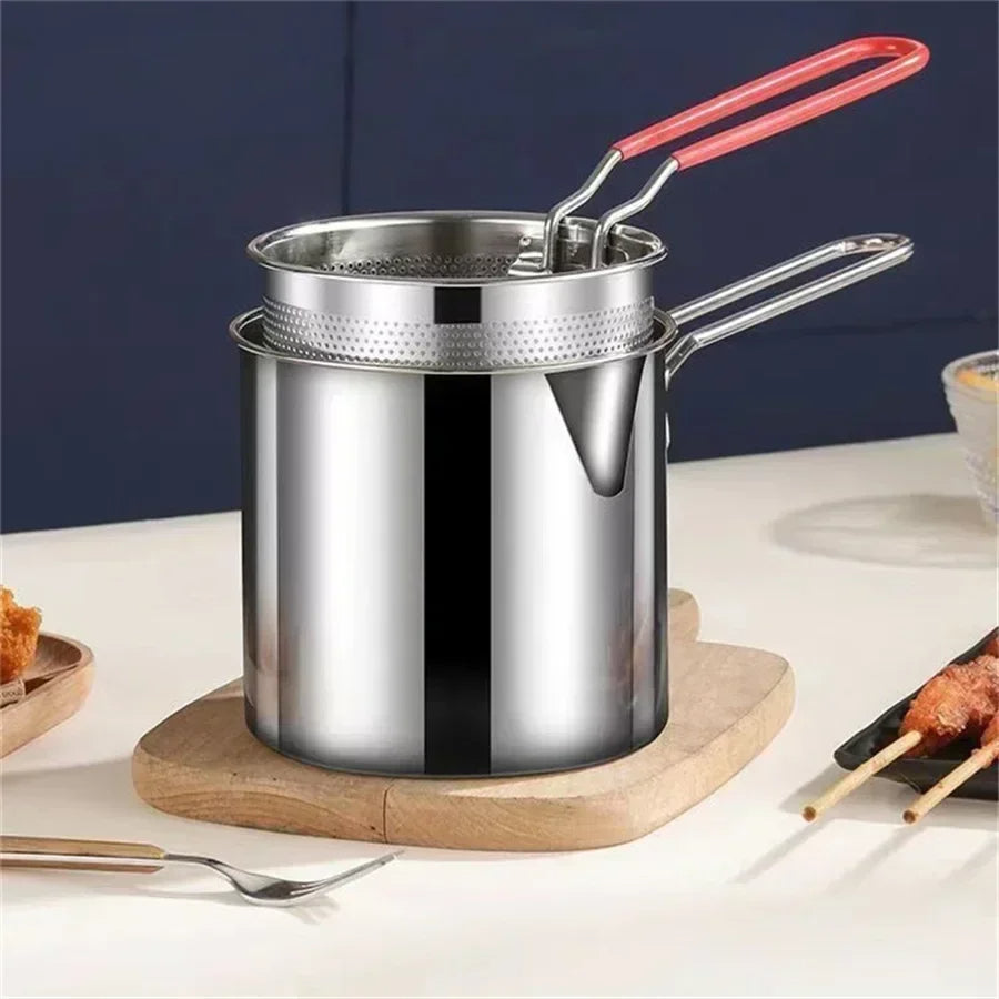 Fritteusentopf 1200ml mit Sieb - Kompakte Edelstahl Fritteuse