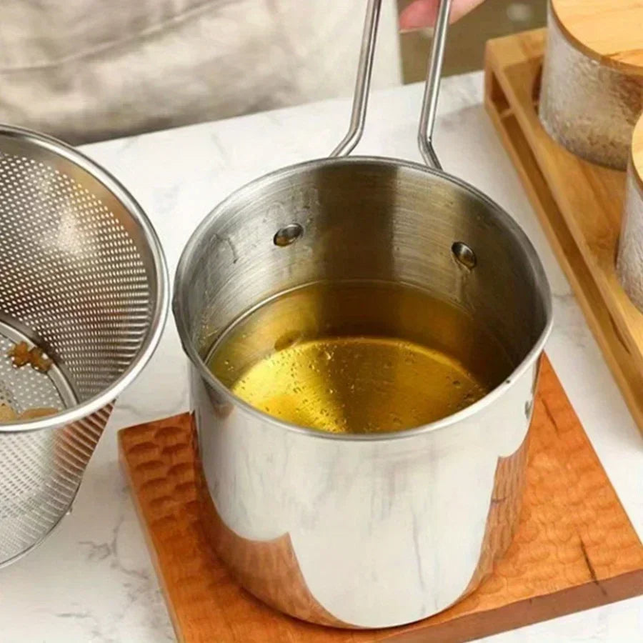 Fritteusentopf 1200ml mit Sieb - Kompakte Edelstahl Fritteuse