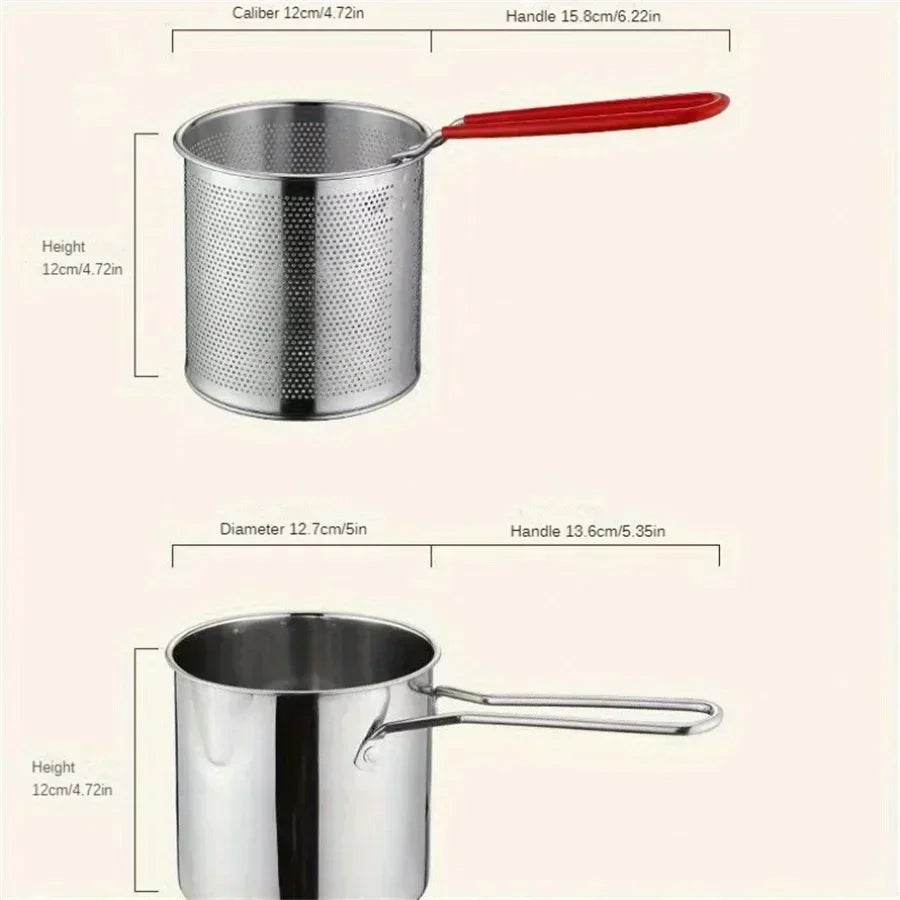 Fritteusentopf 1200ml mit Sieb - Kompakte Edelstahl Fritteuse