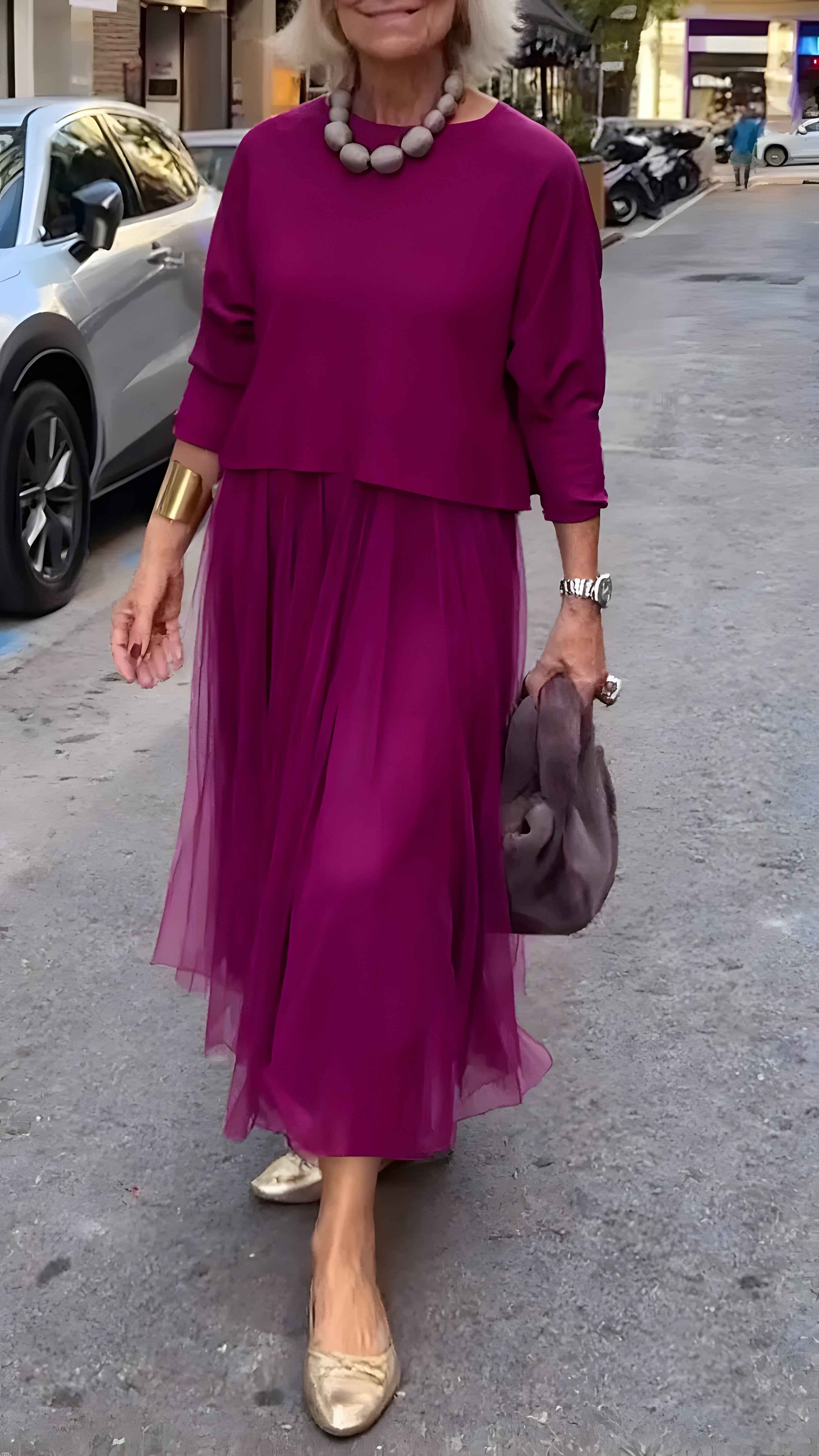 Verfeinertes mehrlagiges Midi-Kleid für einen schicken Look Damen