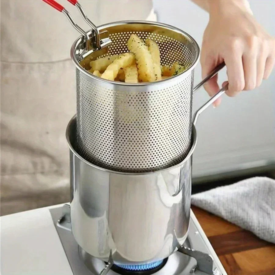 Fritteusentopf 1200ml mit Sieb - Kompakte Edelstahl Fritteuse