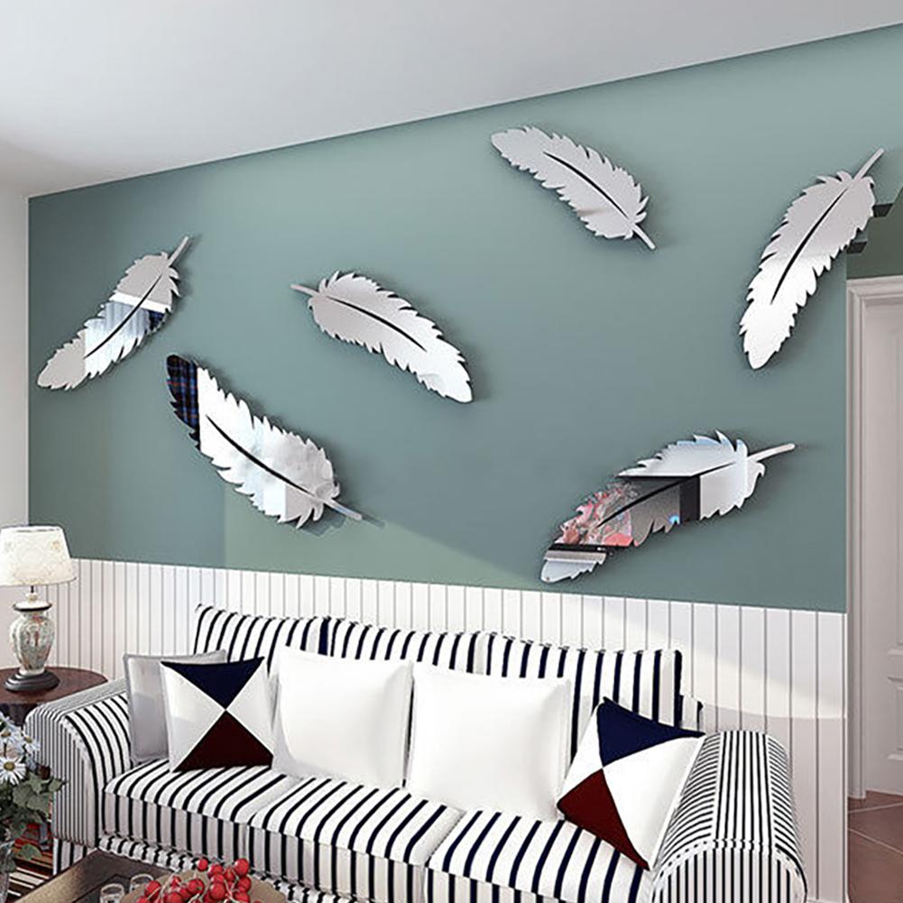 Silberne Metall-Aufkleber Wand in Federform 3D für elegante Dekoration