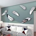 Sølvmetal klistermærker væg i fjerform 3D til elegant dekoration
