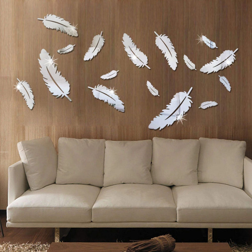 Silberne Metall-Aufkleber Wand in Federform 3D für elegante Dekoration