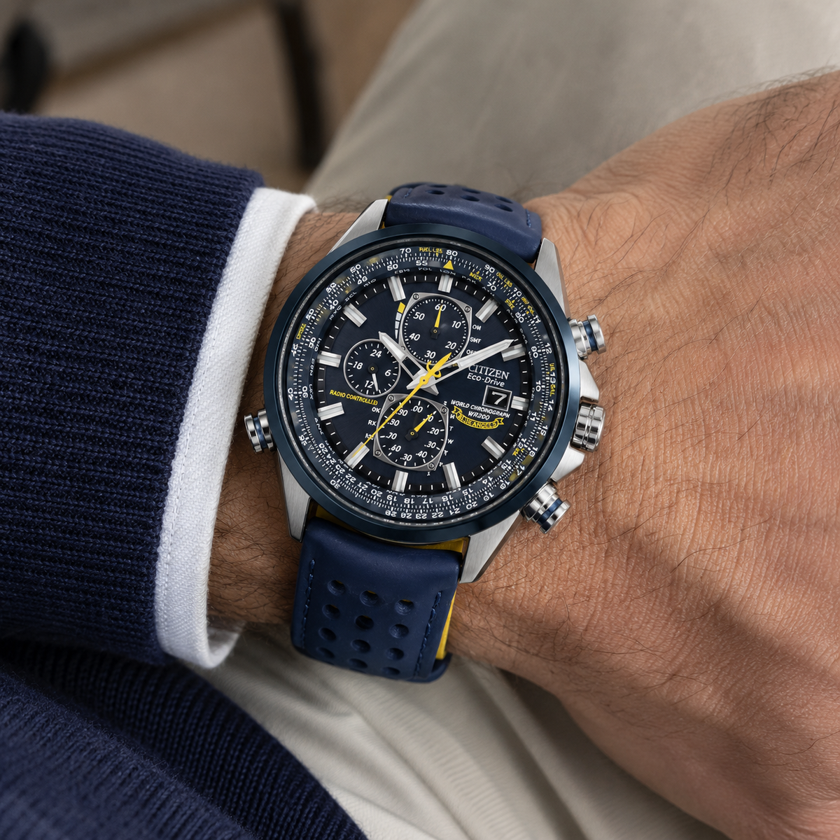 Vyriškas chronografinis laikrodis MultiSteel 42mm, plienas sidabrinis, mėlynas ciferblatas, elegantiškas