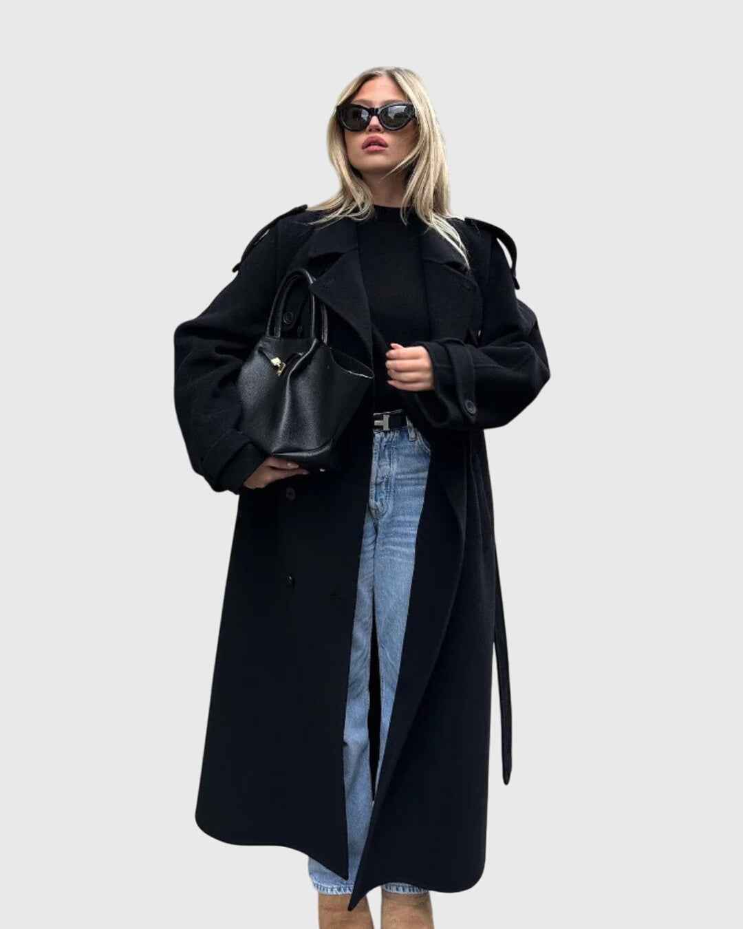 Anika | Zeitloser schwarzer Mantel mit eleganter Silhouette