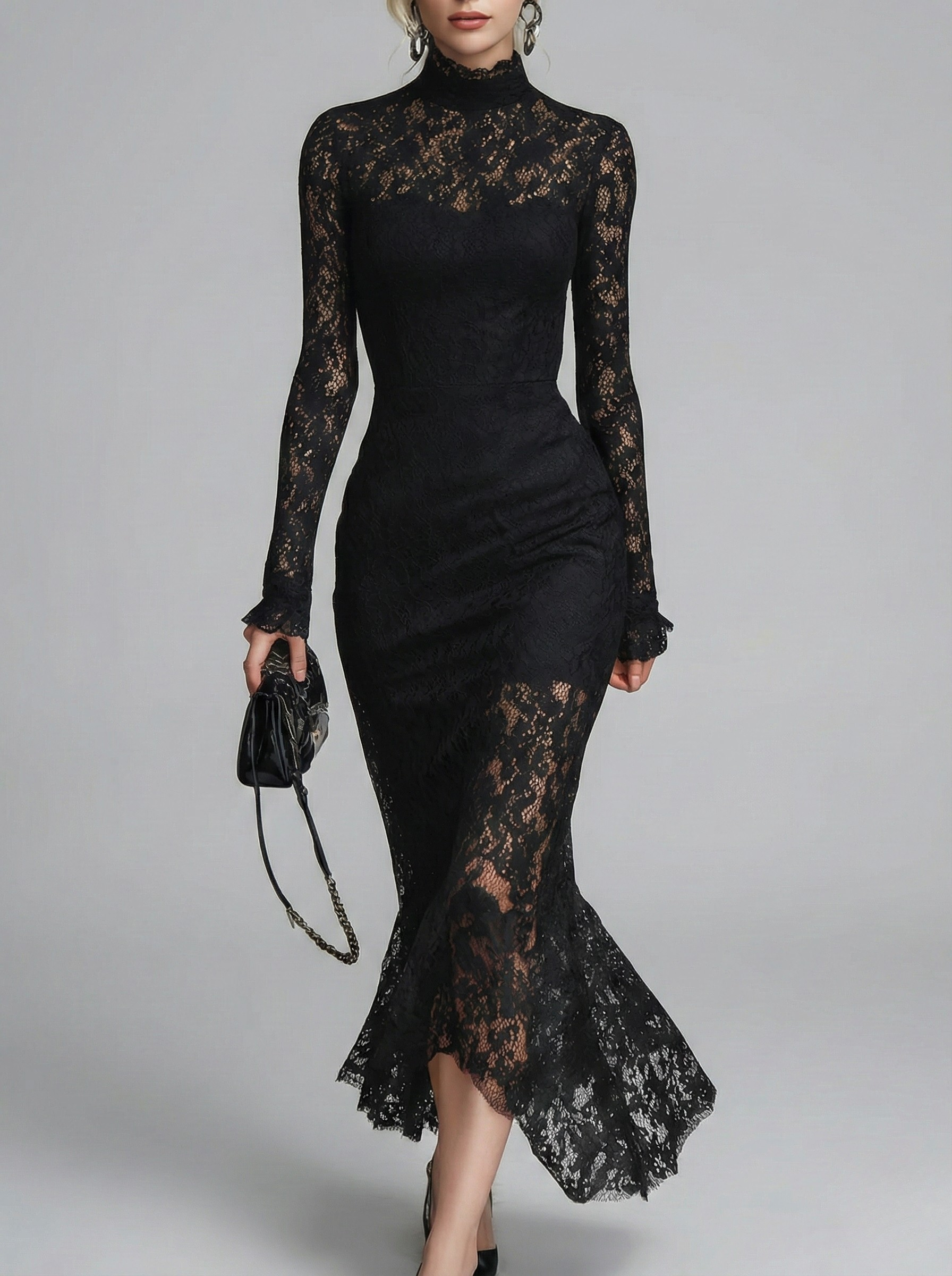 Claraine – Elegant Lace Midi Dress