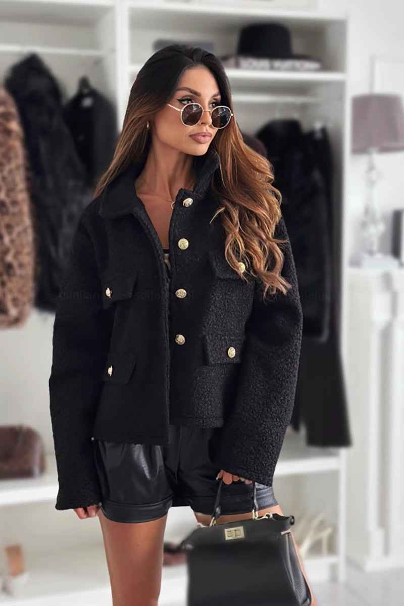 Mantel mit Reverskragen und Knopf, Sherpa, Langarm für einen bequemen Stil