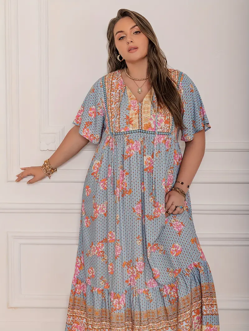 Boho-Blumen-Maxi-Kleid für Übergrößen – Weit fallend, schick und bequem