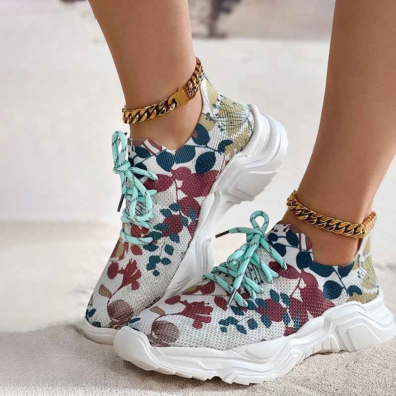 Modische, lässige Mesh-Sneaker mit ergonomischer Sohle und floralen Akzenten
