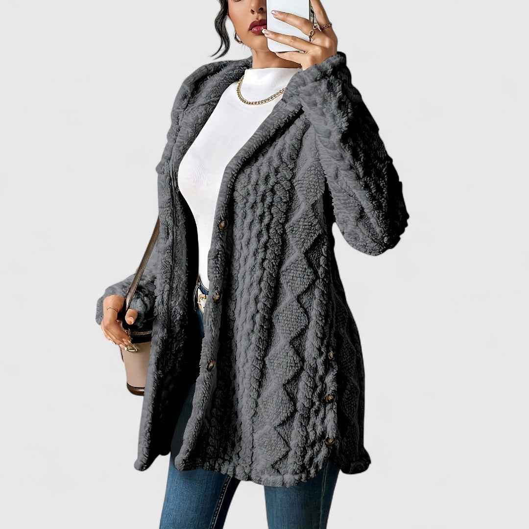 Elise – Gemütlichkeit trifft auf Stil mit diesem luxuriösen Plüsch-Hoodie-Cardigan