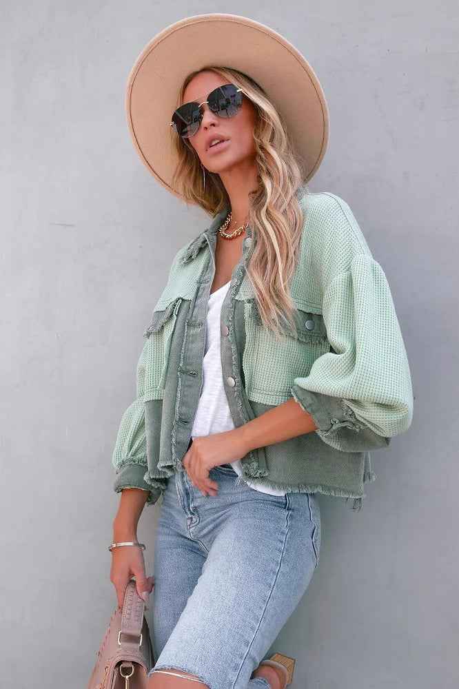 Lässige Waffelstrick-Kurzmantel mit gebürstetem Finish