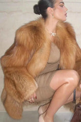 Elegant long-sleeve dress made of synthetic fur in solid color