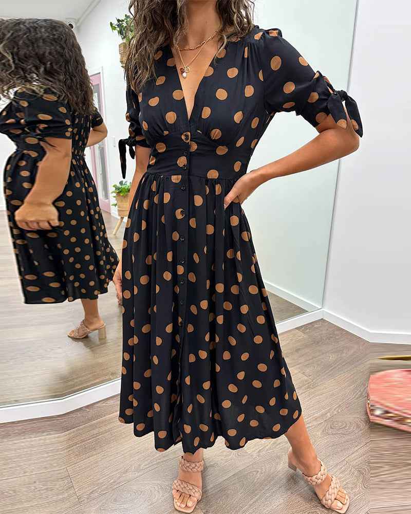 CATERINA | Midikleid mit V-Ausschnitt und Zeitlosem Tupfenmuster
