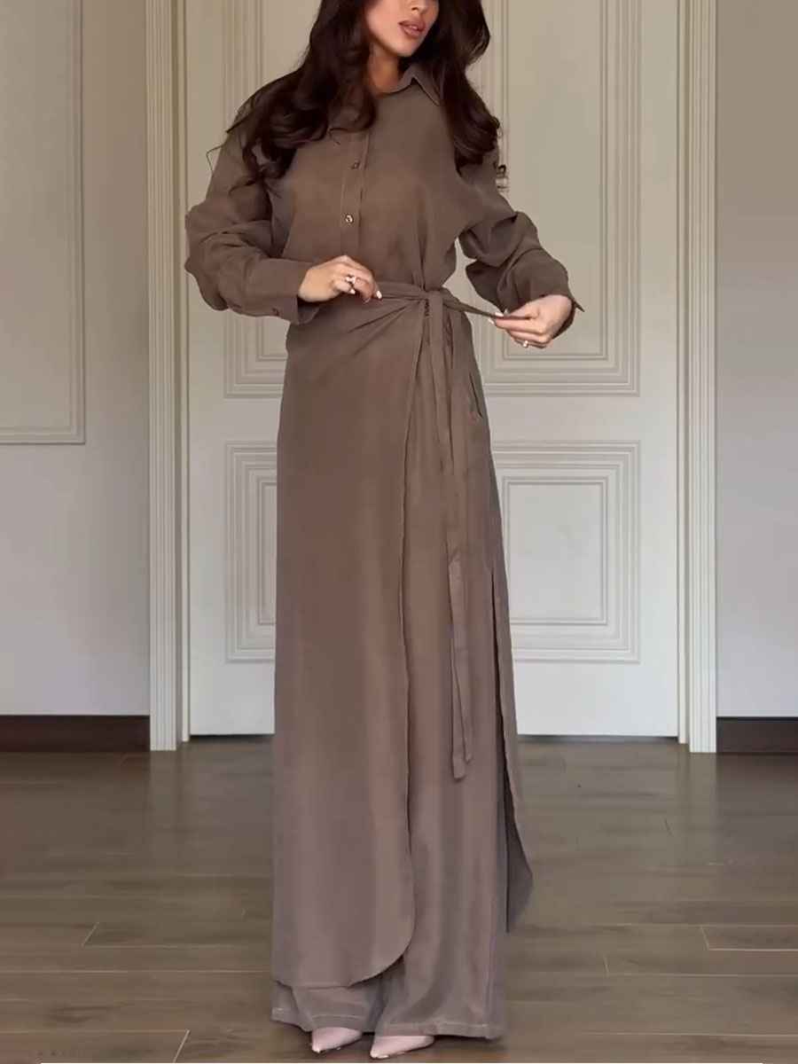 Elegantes Trend-Set-Set aus Hemd und Ärmloser Hose mit Rockkoordination
