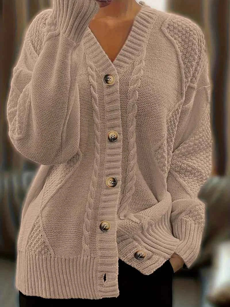 Damen Casual Cardigan aus mehrfarbigem Kabelstrick