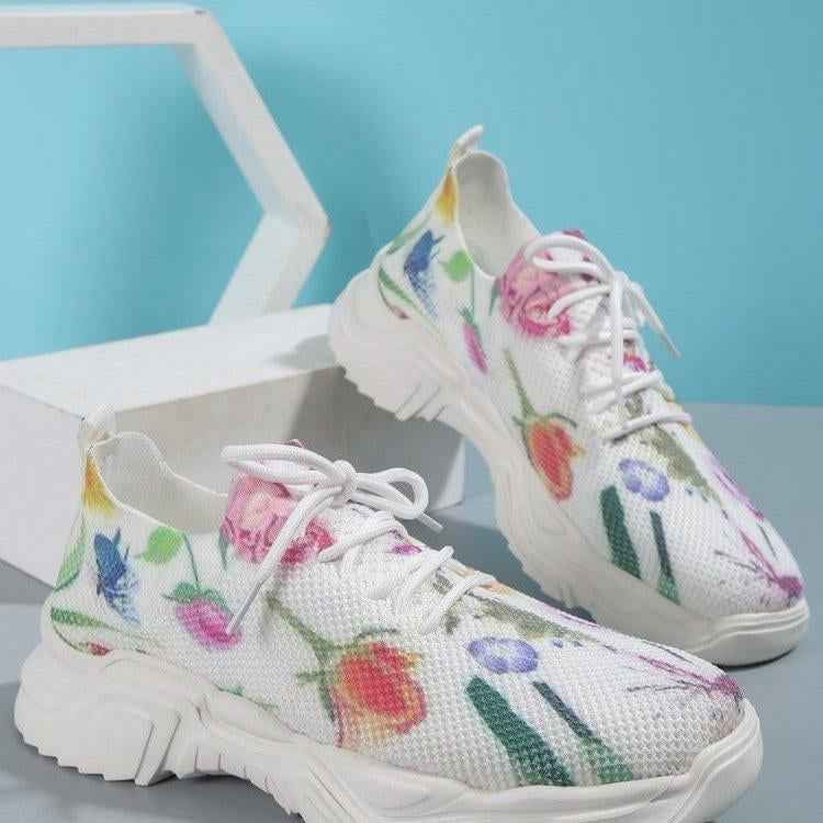 Atmungsaktive Sneaker mit Schnürung und frischem Blumenmuster für ganztägigen Tragekomfort