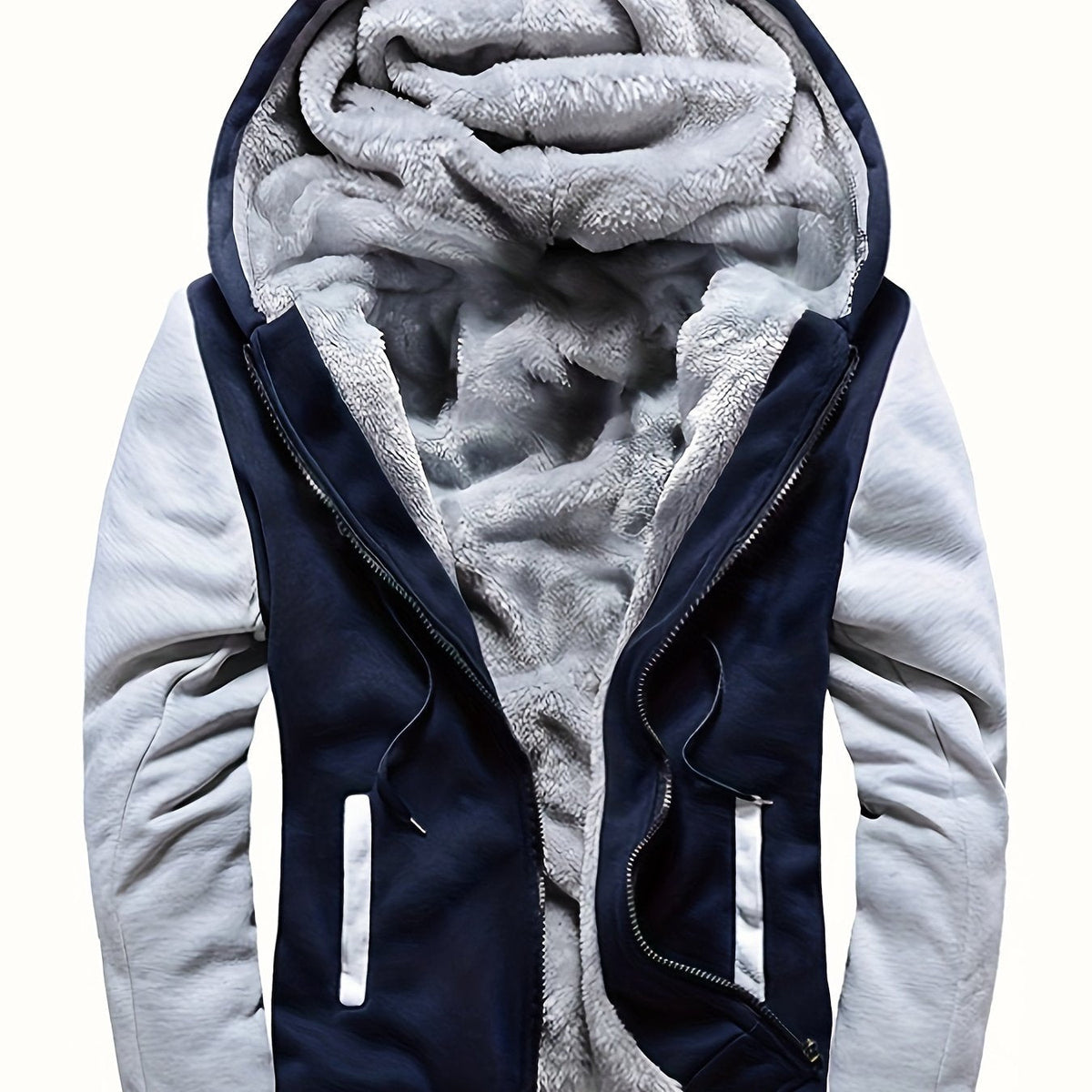 Herren Warme Fleece-Kapuzenjacke im Colorblock-Design