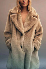 Casual luxury faux fur lapel long-sleeve warm coat for cozy elegance