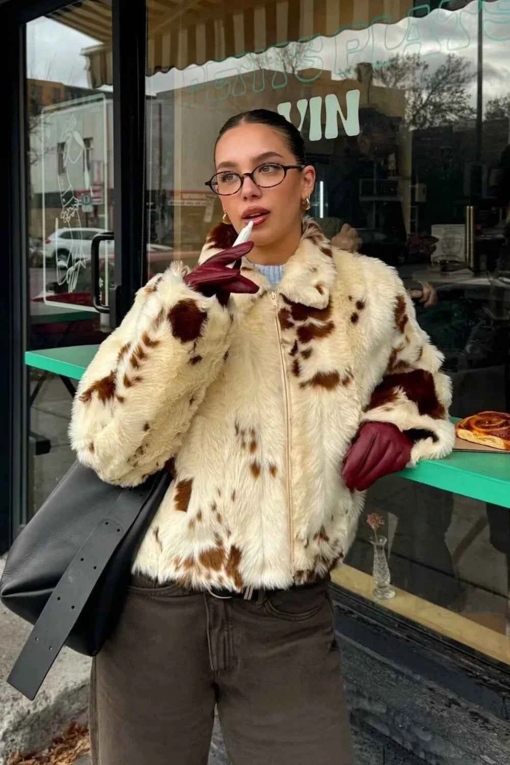 Lederoptik Mantel mit Leopardenmuster für maximalen Komfort und Stil