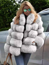 Oversized rabbit single-point coat with crystal stone embellishment made of faux leather