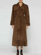 Elegant faux leather coat with lapel and double button closure