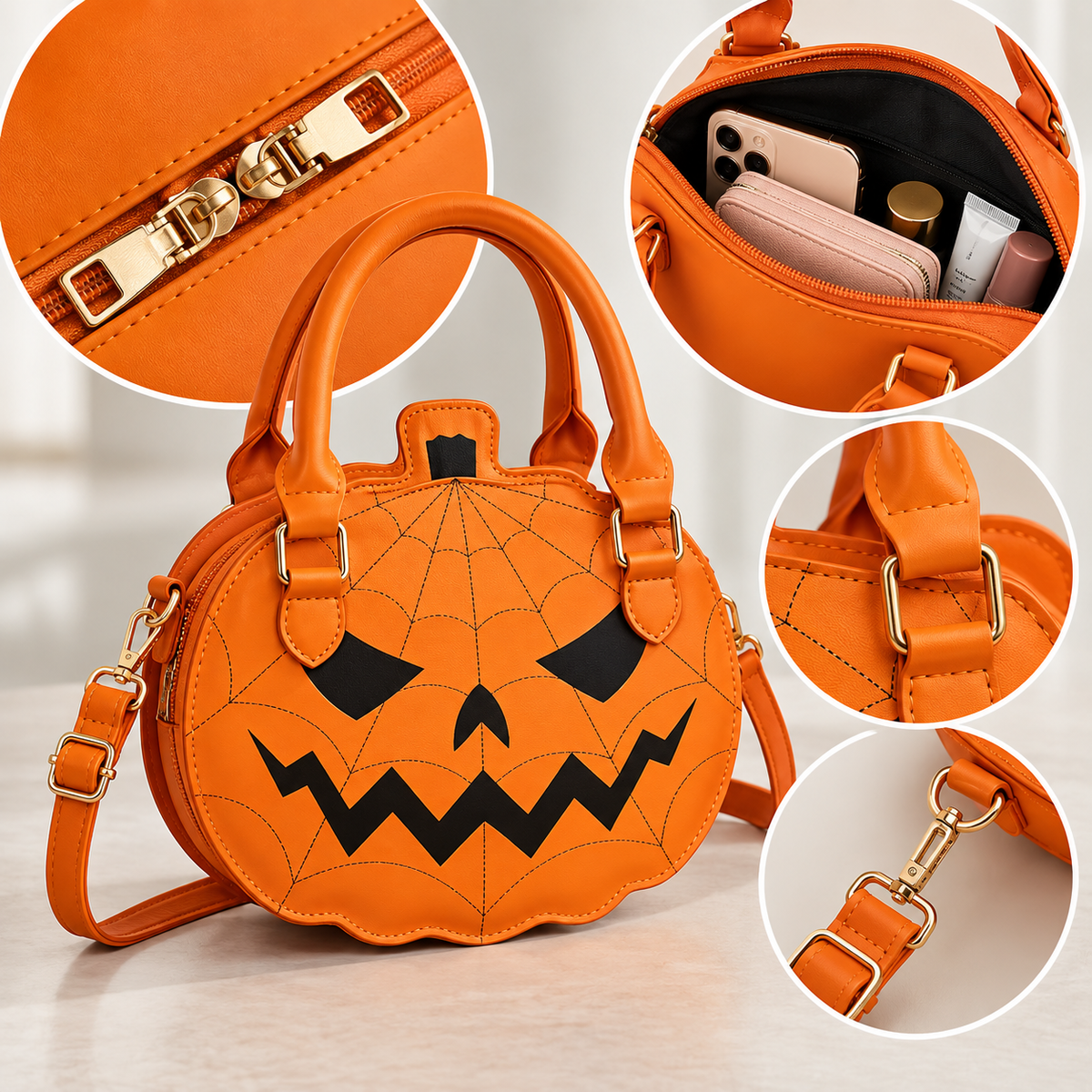 Kürbis-Handtasche aus Kunstleder - Halloween-Accessoire