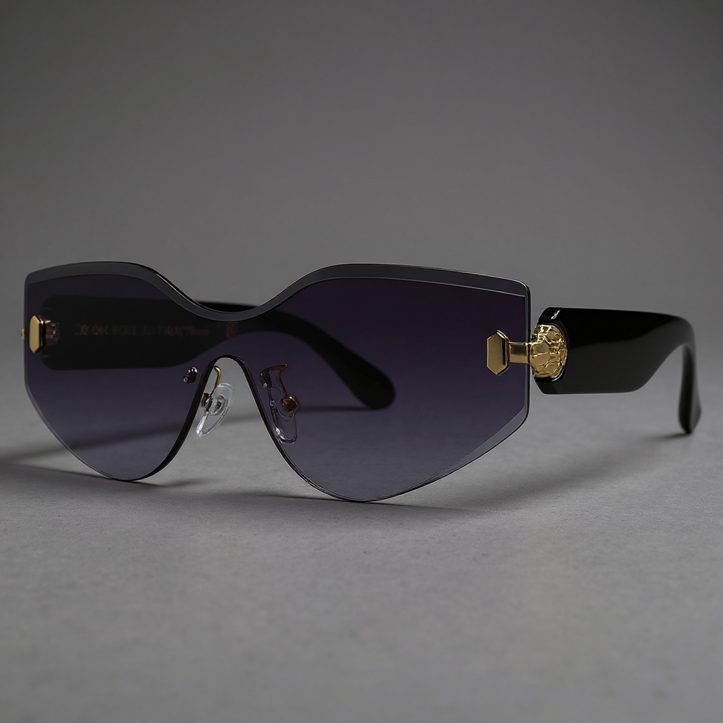 Sonnenbrille Übergroß Randlos, Farbverlauf-Gläser & Goldakzente