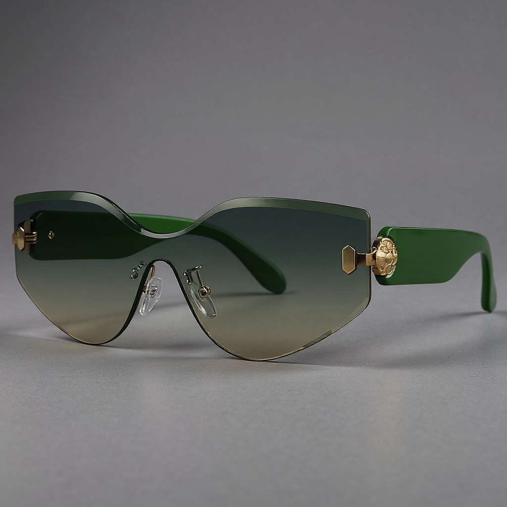 Sonnenbrille Übergroß Randlos, Farbverlauf-Gläser & Goldakzente