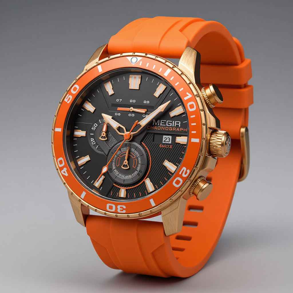 Chronograph Herrenuhr, Keramiklünette, Silikonarmband, präzise