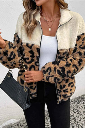 Warmer Leopard-Style Mantel mit Weichem Stehkragen