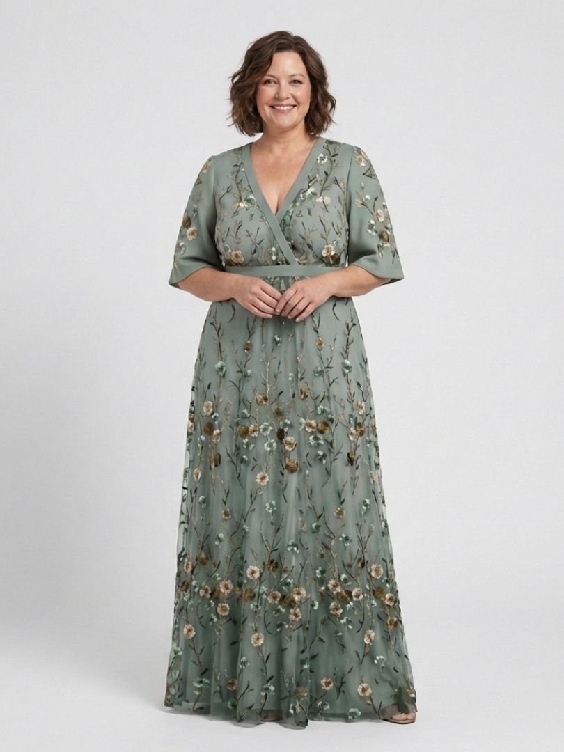 Lina & Emma™ | Kurzärmliges Maxikleid mit Blumenmuster und V-Ausschnitt