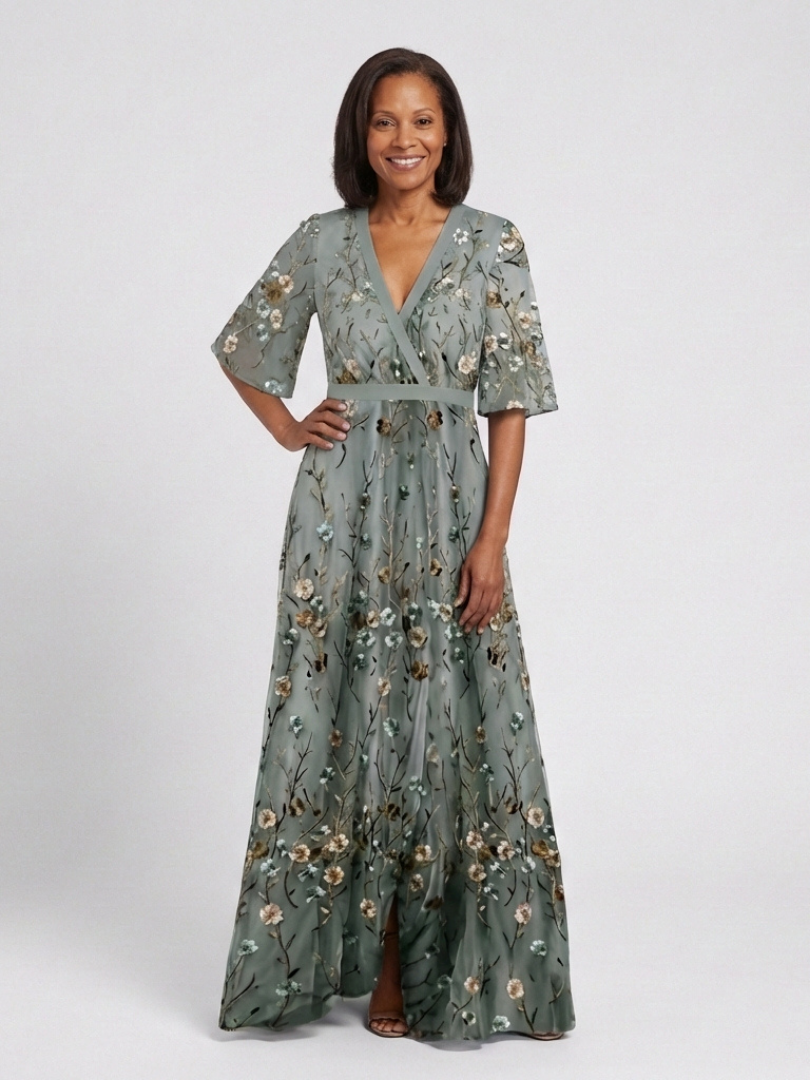 Lina & Emma™ | Kurzärmliges Maxikleid mit Blumenmuster und V-Ausschnitt