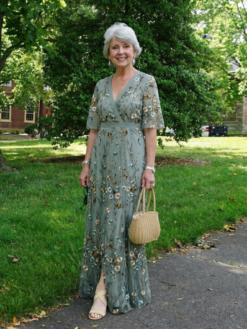 Lina & Emma™ | Kurzärmliges Maxikleid mit Blumenmuster und V-Ausschnitt