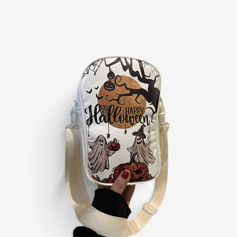 Umhängetasche Damen: Kompakter Halloween-Kürbis-Look aus PU