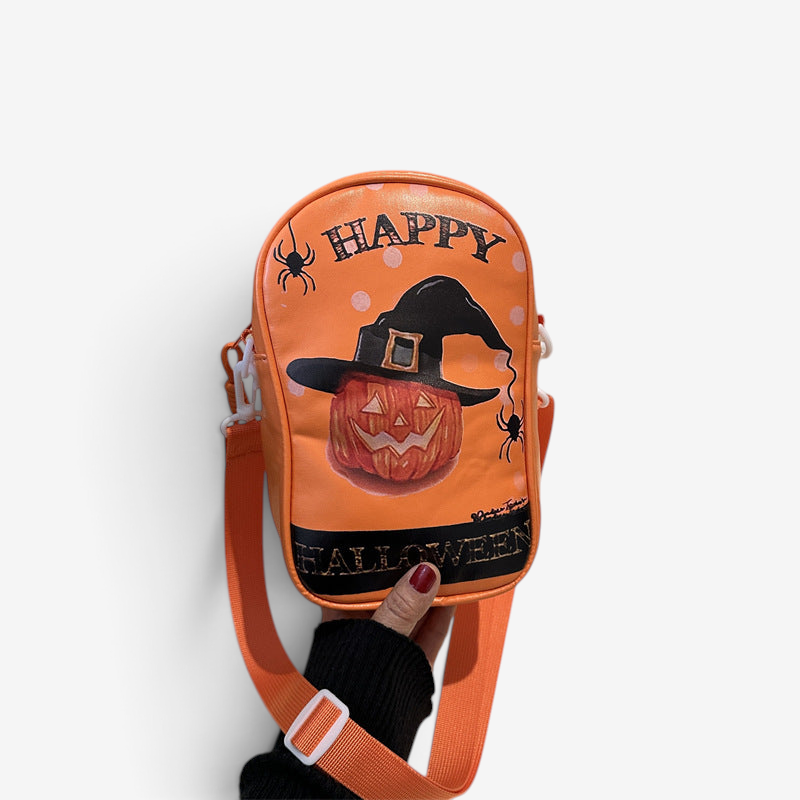 Umhängetasche Damen: Kompakter Halloween-Kürbis-Look aus PU