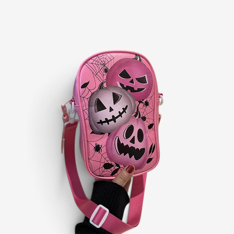 Umhängetasche Damen: Kompakter Halloween-Kürbis-Look aus PU