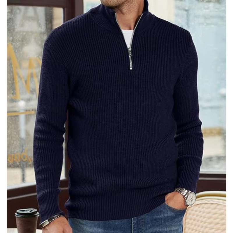 Herren Rollkragenpullover mit Halb-Reissverschluss - Warmer Strick, Regular Fit