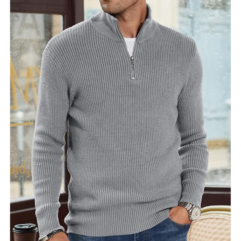 Herren Rollkragenpullover mit Halb-Reissverschluss - Warmer Strick, Regular Fit