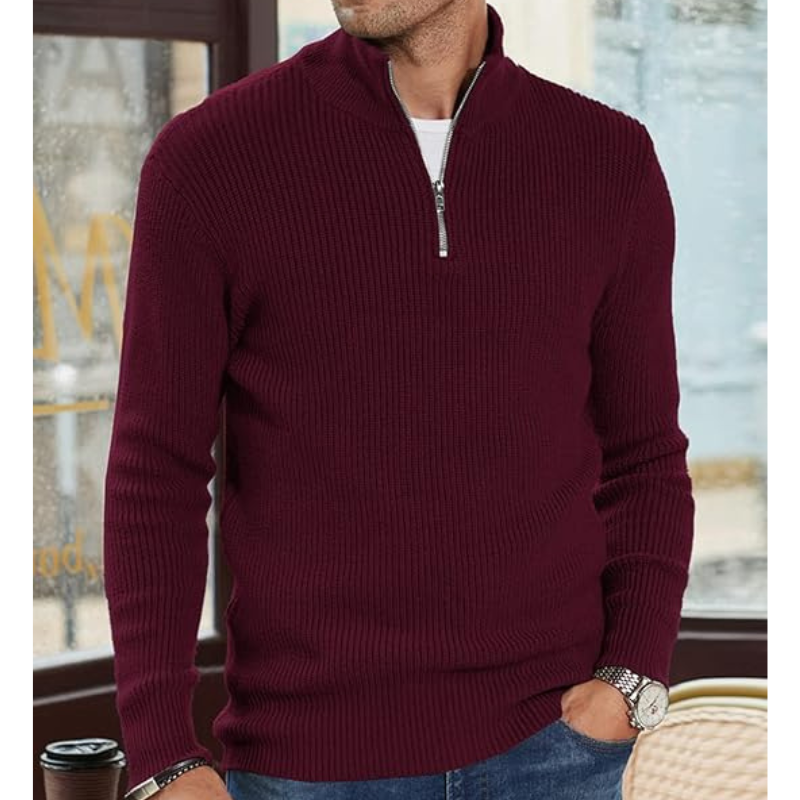 Herren Rollkragenpullover mit Halb-Reissverschluss - Warmer Strick, Regular Fit