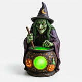 Hexenkessel Harz-Tischlampe mit Neongrüner LED