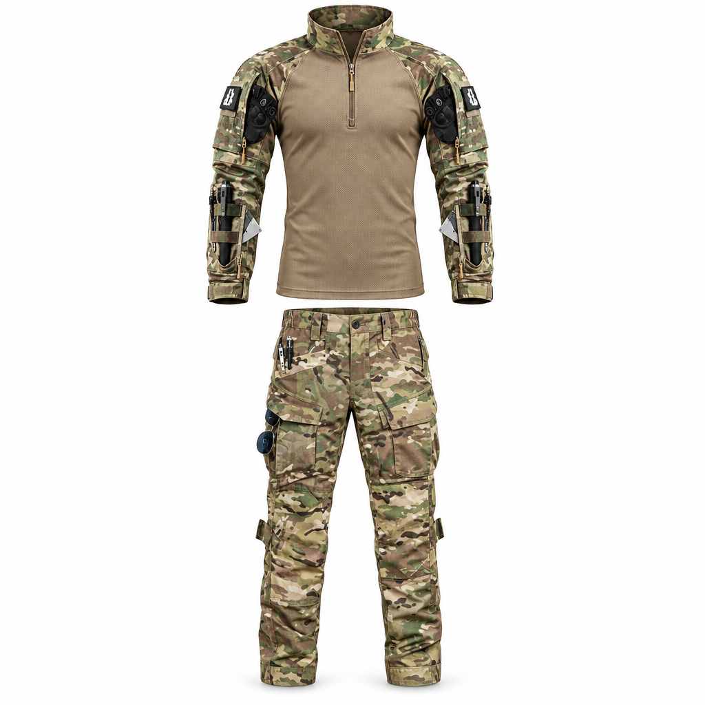 Herren Outdoor-Set - Longsleeve mit Cargohose im Militärstil