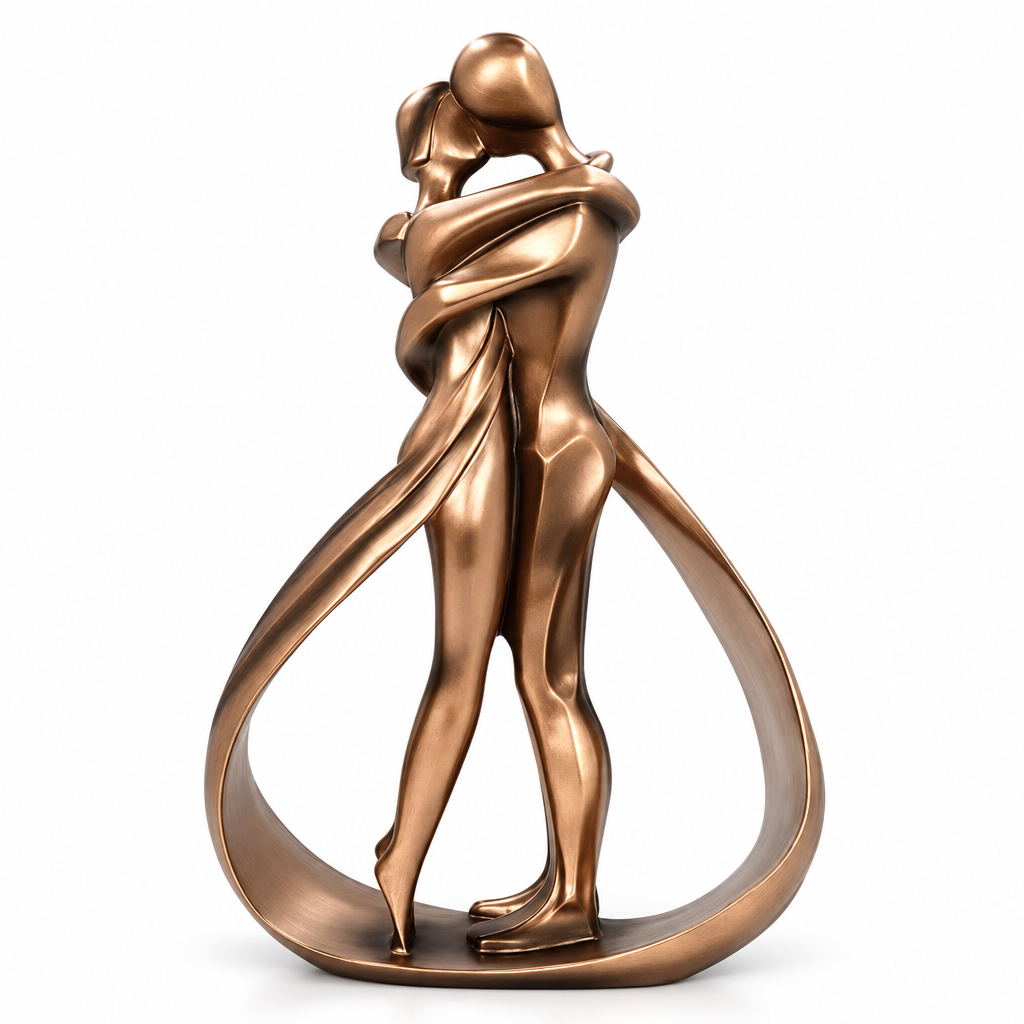Umarmendes Paar Skulptur - Bronzefarbene Kunstharz-Deko