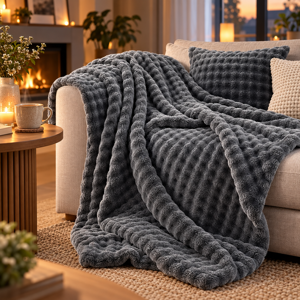 Strukturierte Korallenfleece-Kuscheldecke für Sofa und Bett
