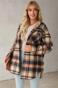Cappotto casual con cappuccio in pile a quadri e maniche lunghe per comfort tutto il giorno