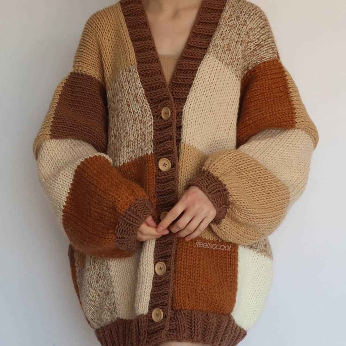 Damen Patchwork-Cardigan aus leichtem, kuscheligem Stoff