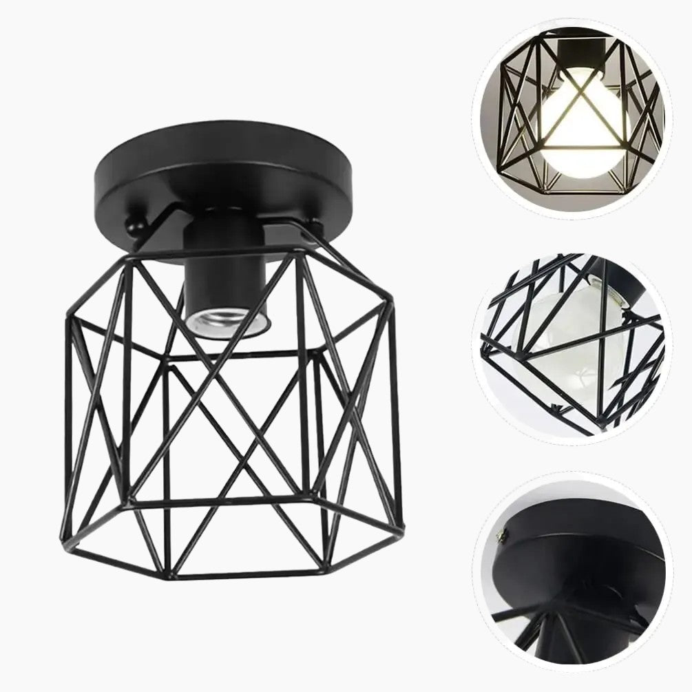 ForgeLight - Elegante schwarzes Käfig-Deckenleuchte mit metallischem Design und E27-Fassung kompatibel mit LED