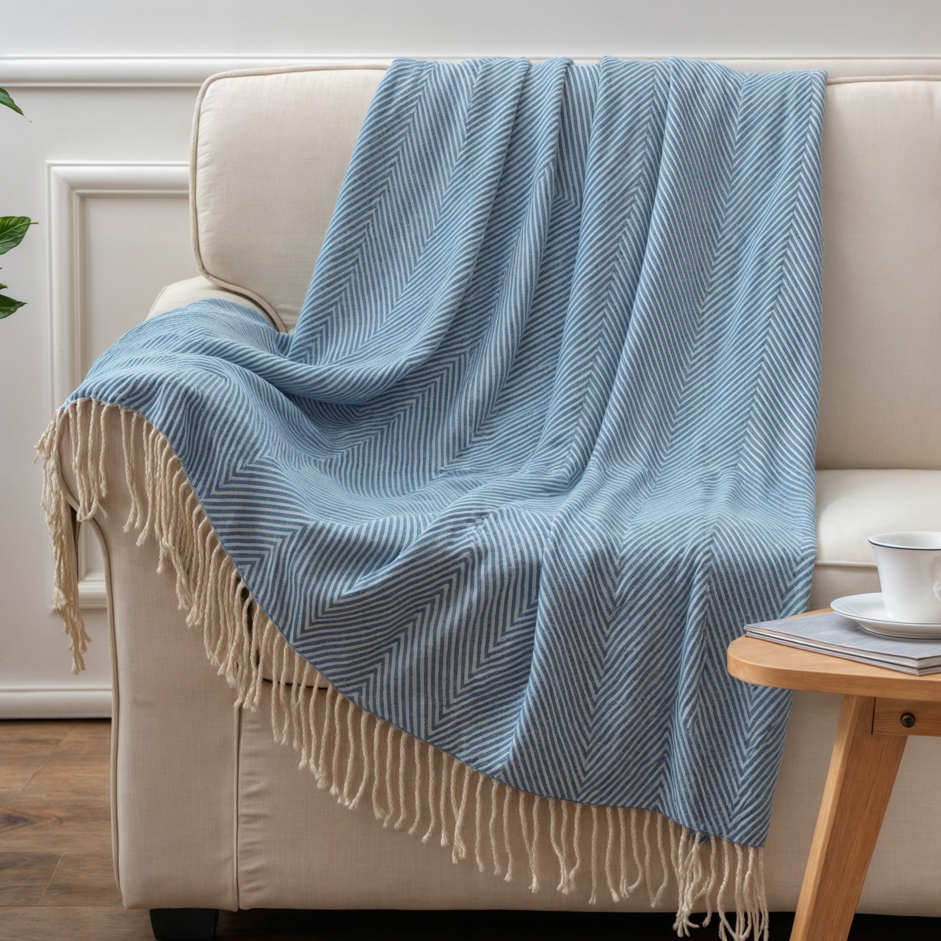 Plüsch-Acryldecke mit weichem Stoff und gestreiftem Muster – ideal für die Trockenreinigung