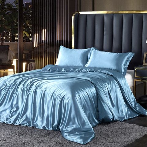 Luxus-Set (4 Stück) Bettwäsche Bettbezug aus Seide/Satin - 2x Kissenbezug - Weiß