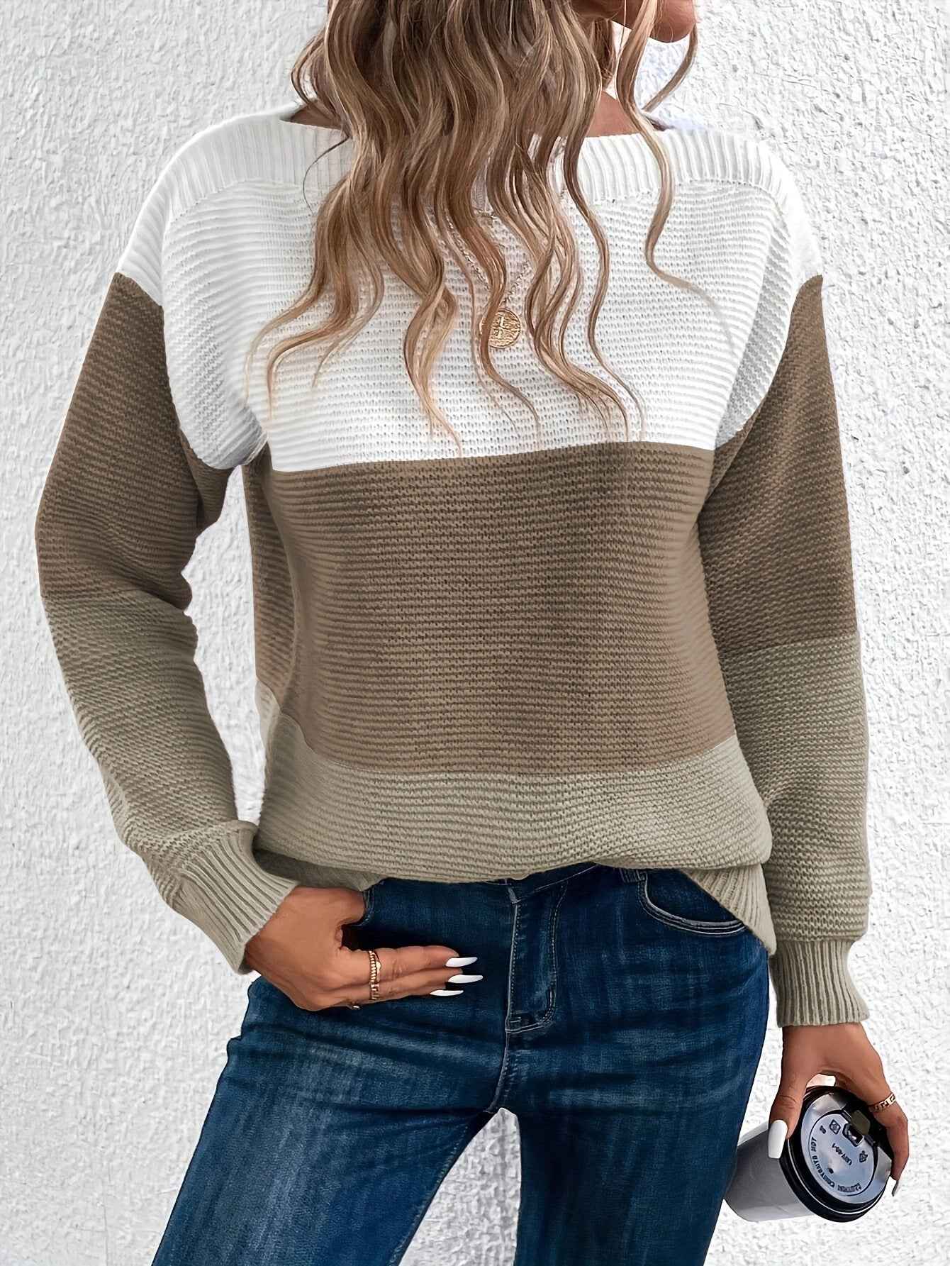 Stilvoller dreifarbiger Damen-Strickpullover für jeden Anlass